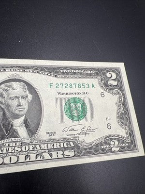 1976 $2 Two Dollar Bicentennial FRN Federal Reserve Note CH AU #53