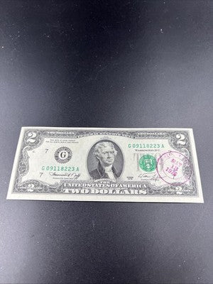 1976 $2 Two Dollar Bicentennial Bill Brookyln NY Postmarked (no Stamp) UNC #223