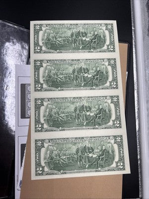 4 Note Souvenir Sheet 2003 US $2 Two Dollar FRN Federal Reserve Notes in Book #D