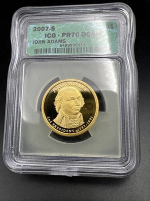 2007 S $1 John Adams Proof Presidential Dollar Coin ICG PR70 DCAM #111