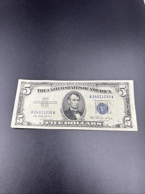 1953 $5 Five Dollar US Silver Certificate Fine Circ #039