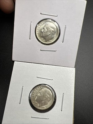 2 Coin Roosevelt Collector's Lot 1955 S 1958 D 10c Silver Dime Coins BU SK#a