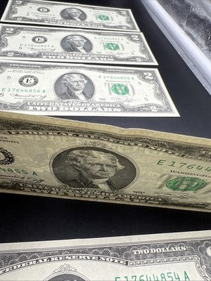 5 Consecutive 1976 $2 FRN Federal Reserve Bicentennial Notes CH AU #54