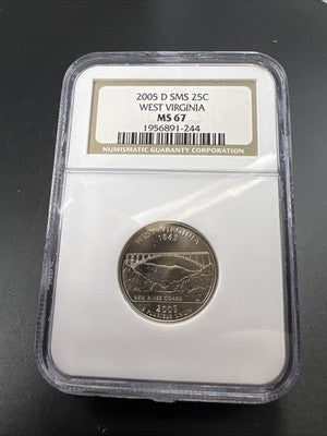 2005 D 25c West Virginia State Statehood Quarter Coin NGC MS67 SMS #44
