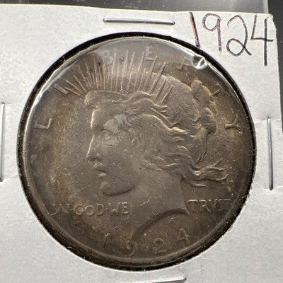 1924 $1 Peace Silver Dollar Coin CH XF Neat Toning Toner Circ