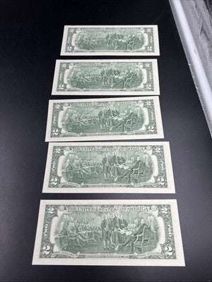 5 Consecutive 2003 $2 FRN Federal Reserve Notes Neat Serial Numbers #336