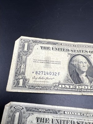 Lot of 2 1935 F H * Star US Silver Certificate One Dollar Bills VG / Fine #14