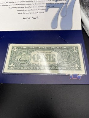 2009 $1 FRN Lucky Serial #77769907 Federal Reserve Note CH UNC in Display Folder