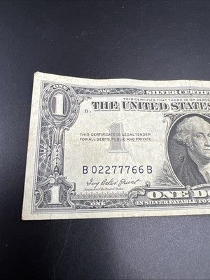 1957 $1 One Dollar US Silver Certificate Blue Seal VF Neat Serial #02277766