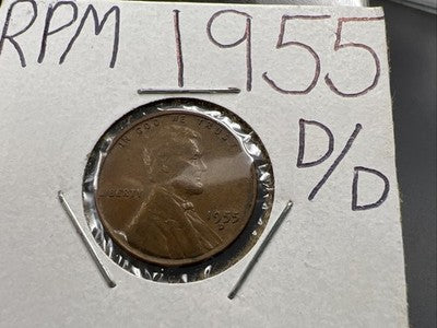 1955 D/D 1c Lincoln Wheat Cent Penny RPM Repunched mint mark VF Circ