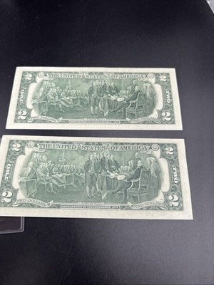 Lot of 2 1976 $2 Two Dollar Bicentennial FRN Federal Reserve Notes AU #59