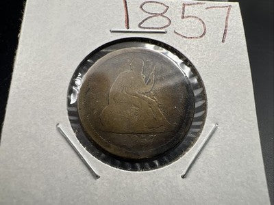 1857 25c Seated Liberty Silver Quarter Coin CH AG About Good Neat Toning