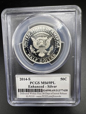 2014 S 50c Kennedy Enhanced Silver Half Dollar Coin PCGS MS69 PL #438