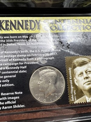 JFK Collection 2017 $2 Colorized Two Dolalr Bill FRN & Kennedy Half Dollar