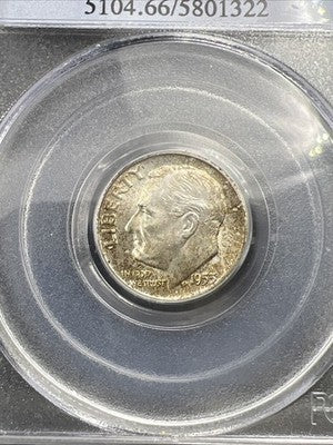 1953 D 10c Roosevelt Silver Dime Coin PCGS MS66 #322 Some Toning