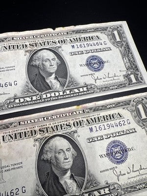 Lot of 4 1935 D $1 US Silver Certificates XF Details Stain - 3 notes Consecutive