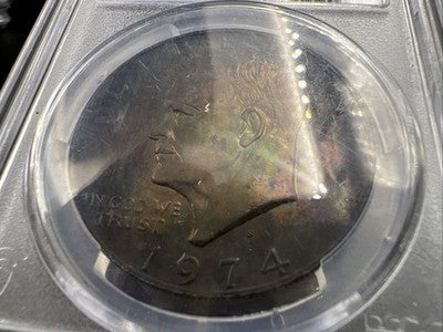 1974 S $1 Ike Eisenhower Silver Dollar Coin Neat Toning Toner PCGS UNC Details