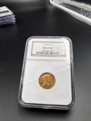 1939 S 1c Lincoln Wheat Cent Penny Coin NGC MS67 RD #005