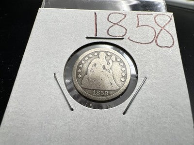 1858 10c Seated Liberty Silver Dime Choice AG About Good / Good #a