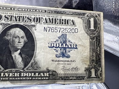 1923 $1 One Dollar Silver Certificate Horse Blanket Speelman White Fine Details