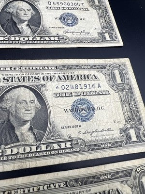 3 Note Lot 1935 $1 1957 * $1 & 1957 $1 Repeater Silver Certificates #88881