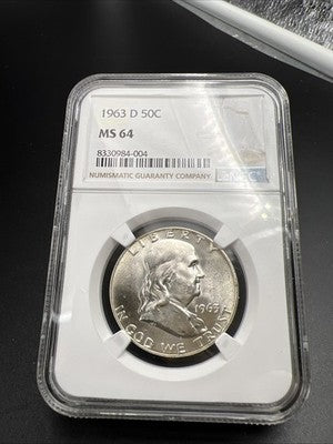1963 D 50c Frankling Silver Half Dollar Coin NGC MS64 #004 CH BU Certified