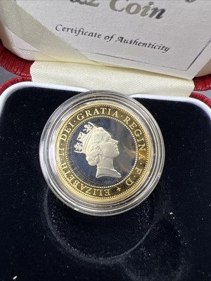 1997 United Kingdom England Proof Sterling Silver Bi Metallic Two Pounds Coin