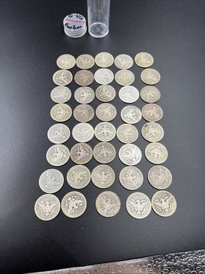 Barber Quarters 90% Silver Coin Quarter Roll $10 Face Value 40 Coins VG/G SKU#3A