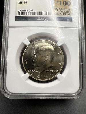 1987 D 50c Kennedy Half Dollar Coin NGC MS66 Rank #100 Holder