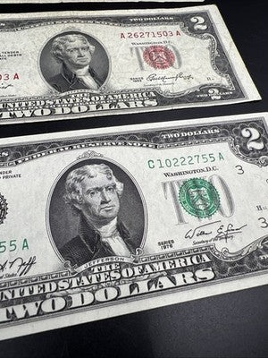 Two Dollar Bill Collector's 3 Note Lot 1953 USN Bills and 1976 FRN Bicentennial