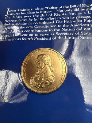 Bill Of Rights Set 1993 W James Madison 90% Silver Half Dollar & Bronze Medal