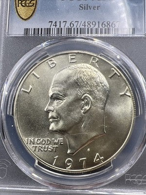 PCGS Gold Shield Gem BU 1974 S $1 Ike Eisenhower 40% Silver Dollar Coin MS67 #67