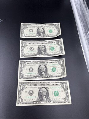 4 Consecutive 1977 FRN Federal Reserve Dollar Bill Notes CH VF Circ #122