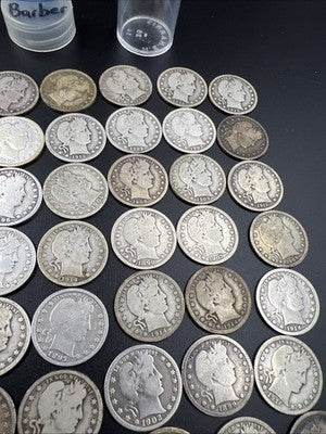 Barber Quarters 90% Silver Coin Quarter Roll $10 Face Value 40 Coins VG SKU#1A