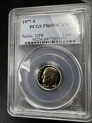 1977 S 10c Roosevelt Copper Nickel Dime Coin PCGS PR69 DCAM #851