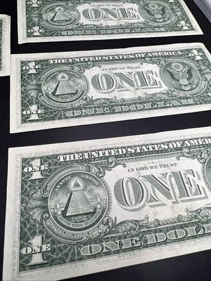 22 Consecutive 1977 $1 Minor Over Ink Error REV FRN Bills VF - UNC Conditions