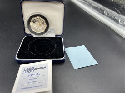 2000 Bermuda Sterling Silver Proof Millenium 2 Dollars Coin Sailing Ship BOX COA