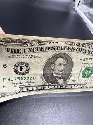 1995 $5 FRN Federal Reserve Note VF Very Fine Circ #082