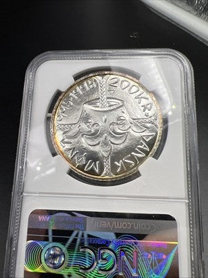1995 Denmark Silver 200 Kronor Queen Margrethe II Anniversary NGC MS67