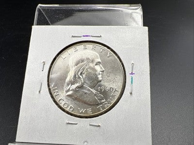 1960 P Franklin Half Dollar Silver Coin Choice BU UNC Neat Toning Reverse #B