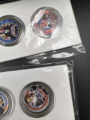 Lot of 13 Barack Obama Colorized US UNC Coins in displays w/ 9 Liberia Stamps