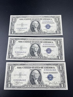 3 Consecutive 1935 C $1 US Silver Certificates CH AU About UNC #430