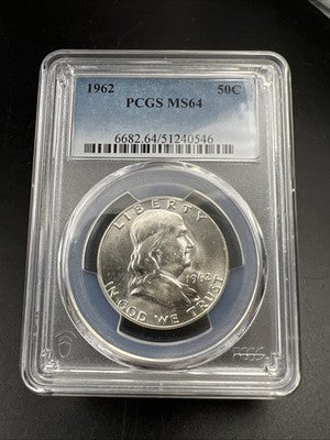 1962 P 50c Franklin Silver Half Dollar Coin PCGS MS64 CH BU Certified #46