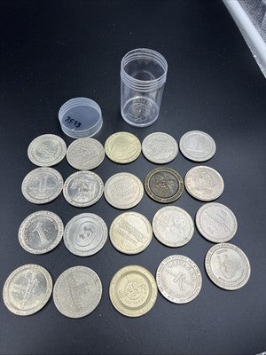 Lot of 20 $1 Casino Dollar Gaming Tokens Metal Circulated Conditions SKU#7533