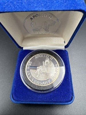 1993 Apollo 11 Anniversary Turks & Caicos 20 Crowns Coin 1 OZ .999 Silver in box