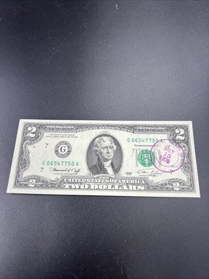 1976 $2 Two Dollar Bicentennial Bill Brookyln NY Postmarked (no Stamp) UNC #750