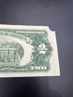 1953 * Star B $2 USN Red Seal United States Note CH VF Details Corner Tear #888