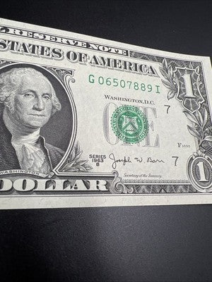 1963 B $1 Barr FRN Federal Reserve Note Uncirculated #889