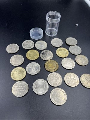 Lot of 21 $1 Casino Dollar Gaming Tokens Metal Circulated Conditions SKU#7531