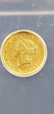 1851 G$1 Liberty Head Gold Dollar Coin ANACS AU Details Damaged Bent Cleaned